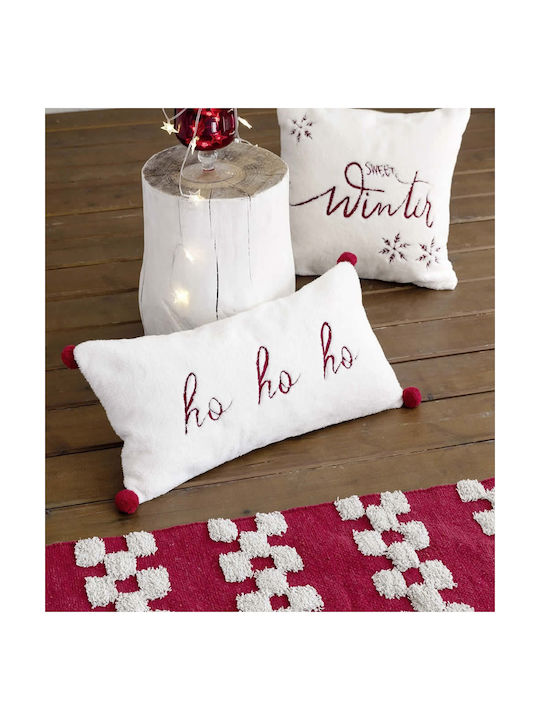 Nima Sofa Cushion Ho Ho Ho 100% Cotton White Red 30x60cm