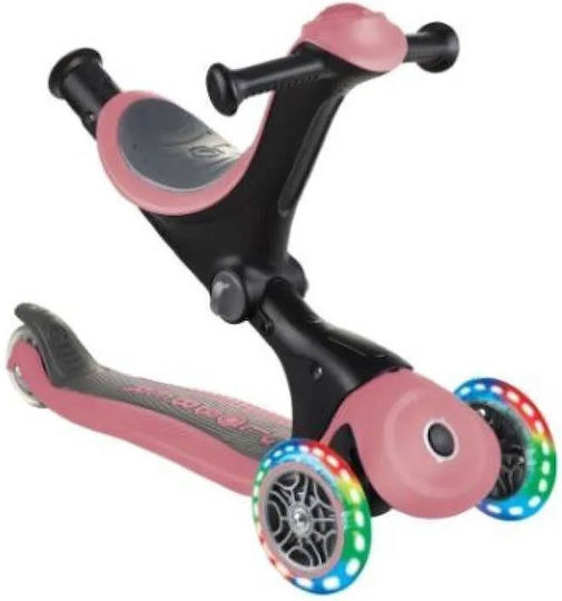 Globber Kids Scooter Go-Up Deluxe Lights 3-Wheel with Seat for 3+ Years Pastel Deep Pink
