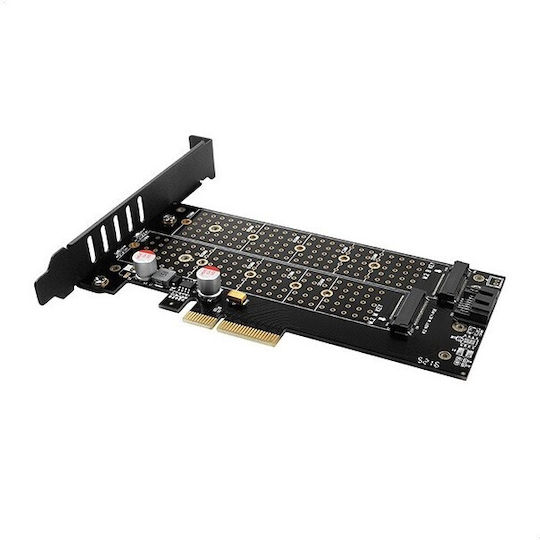 Placă Axagon PCI-Express 3.0 4x 2 SSD M.2 de până la 110mm NVMe + SATA Dual Voltage PCEM2-D