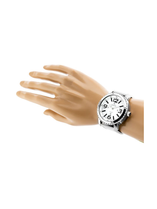 Extreim Herrenuhr 58mm Batterie mit Weiß Lederarmband