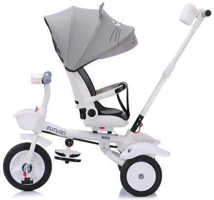 Chipolino Futuro Kids Tricycle Foldable, Convertible, With Push Handle & Sunshade for 1.5+ Years Gray