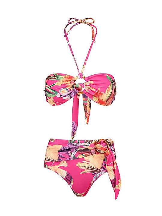 Set Bikini Ψηλόμεσο Floral Φούξια