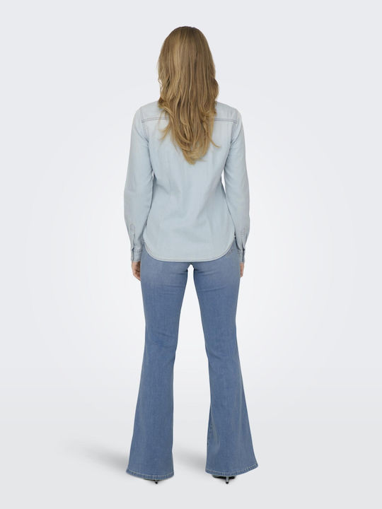 Only Langärmelig Damen Denim Hemd Hellblau