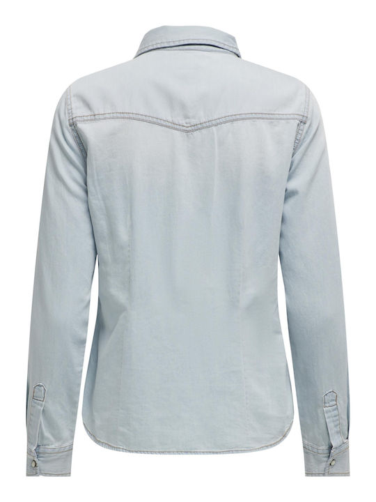 Long Sleeve Women's Denim Shirt Light Blue