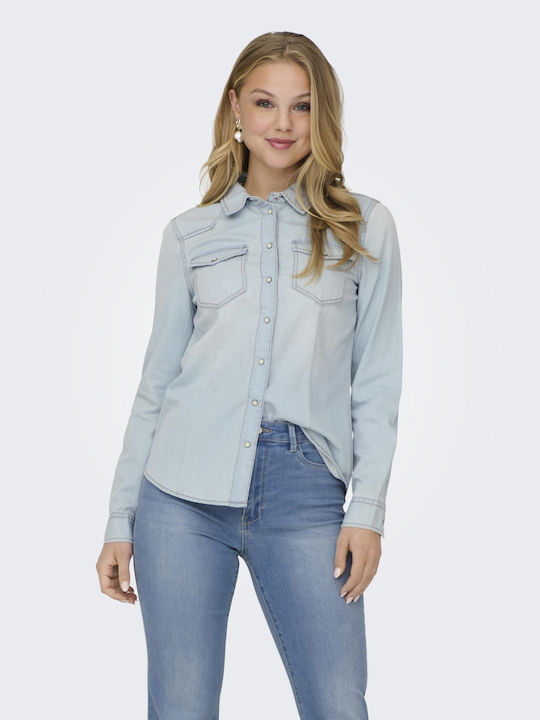 Long Sleeve Women's Denim Shirt Light Blue