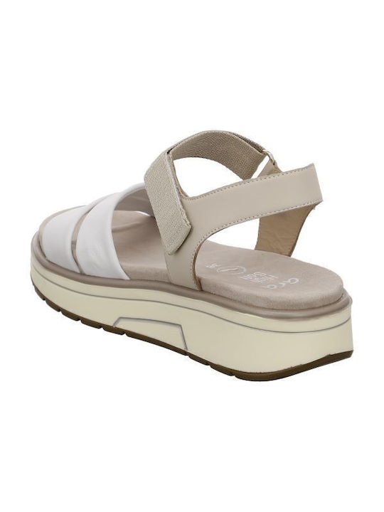 Ara Leather Women's Flat Sandals Anatomic with Strap in Beige Color