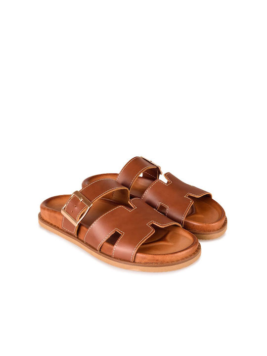 Sagiakos Women's Flat Sandals in Tabac Brown Color