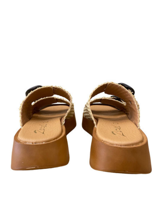 Leather Women's Flat Sandals in Tabac Brown Color
