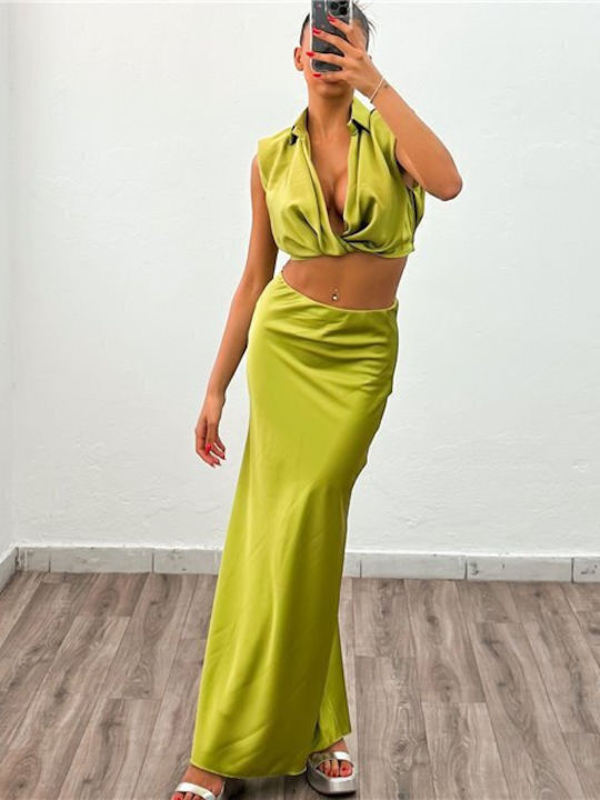 Chica Set with Satin Skirt Lime