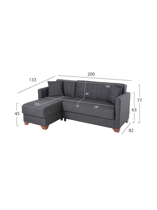 Ghufran Ecke Sofa Sofa mit Umkehrbarer Winkel Stoff & Stauraum Dark Gray 200x133cm