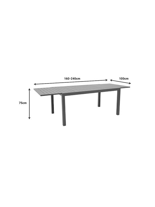 Garten- und Terrassentisch Aluminium Ausziehbar Lafla Anthrazit 160(+80)×100×75cm