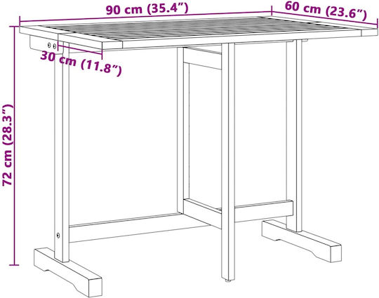 Wooden Garden & Terrace Table for Small Spaces Foldable Solid Acacia Wood 90x60x72cm