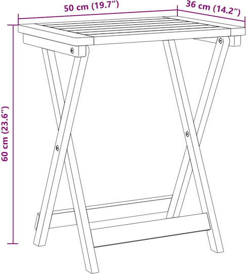 Помощна маса за Малки Външни Пространства Сгъваема MASSIF WOOD 50x36x60бр