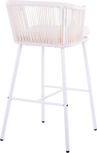 Metallic Garden Stool for Bar Outdoor Space with Cushion White 46x54x101cm