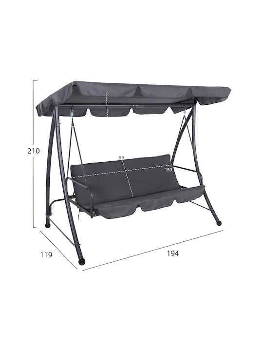 Leagăn cu Bază 3 Locuri Metal L170xW110xH153cm Gri Leagăn cu Bază 3 Locuri Metal L170xW110xH153cm Gri