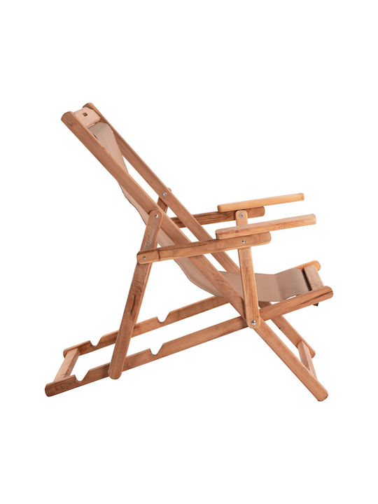 Deckchairs Limnos Wooden with Armrest & Brown Fabric 62.5x97x105cm