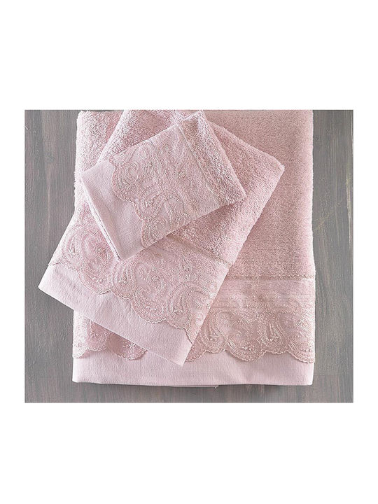 Rythmos Anika Bridal Towel Set 3pcs with Lace Pink