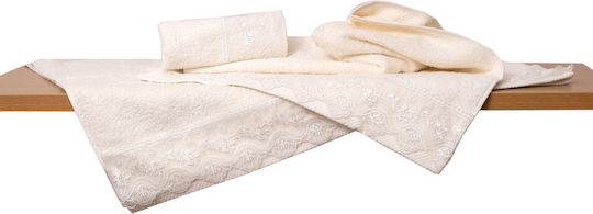Viopros Νο 6 Bridal Towel Set 2pcs with Lace Ecru