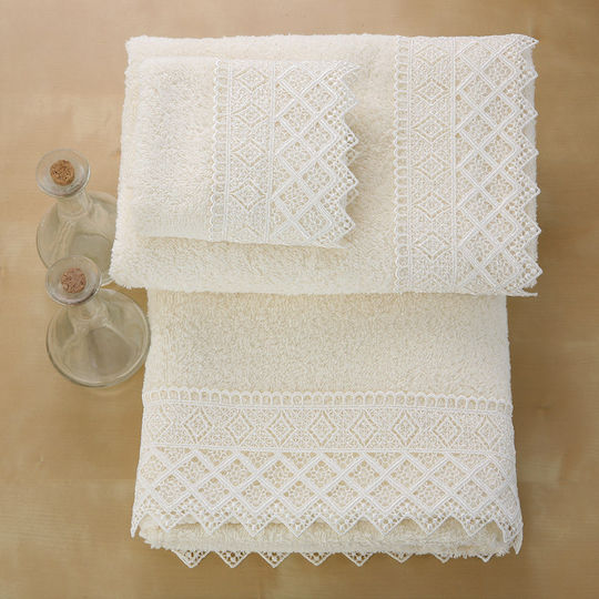 Viopros No 3 Bridal Towel with Lace Ecru 50x100cm
