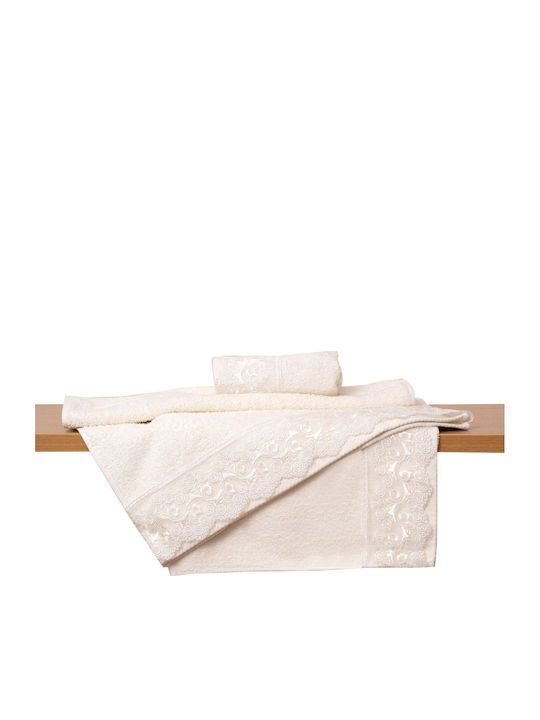 Viopros Νο 5 Bridal Towel Set 5pcs with Lace Ecru