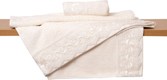 Viopros Νο 5 Bridal Towel Set 5pcs with Lace Ecru