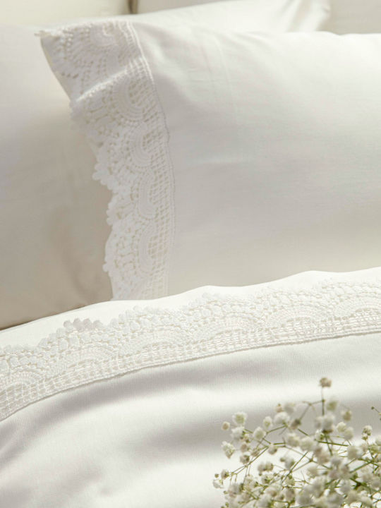 Borea Arabesk Set Bridal Sheets Double Bed With 2 Pillowcases With Lace 240x280 cm