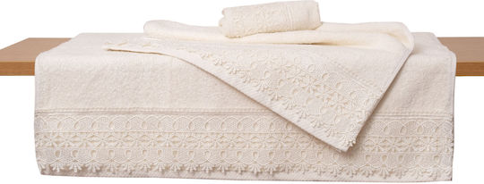 Viopros Νο 4 Bridal Towel Set 3pcs with Lace Ecru