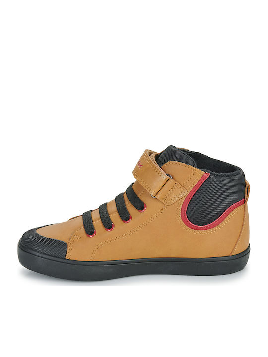 J Gisli Παιδικά Sneakers High Ανατομικά με Σκρατς Καφέ
