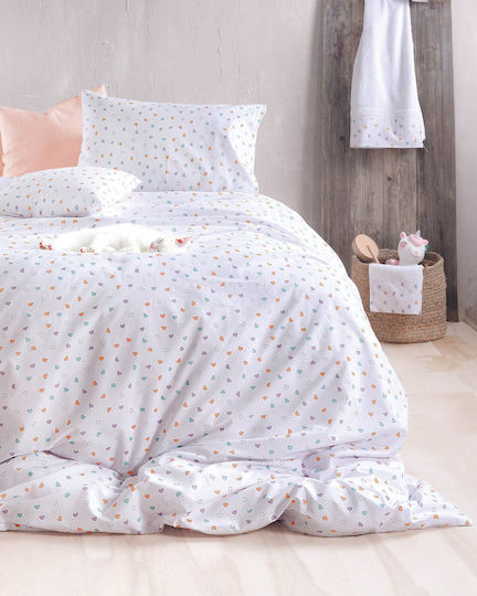 Rythmos Tiny Heart Σετ Μαξιλαροθήκες με Φάσα Λευκό 50x70εκ.