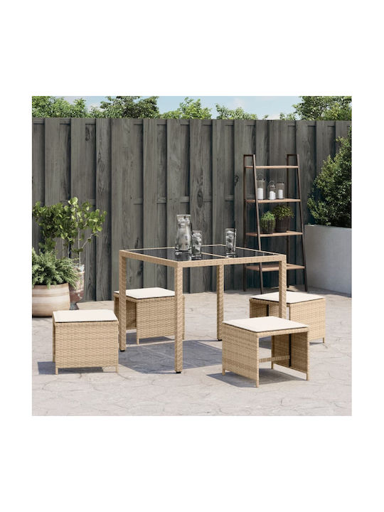 Băncuțe De Grădină Cub Pentru Exterior Rattan Cu Pernă Bej 4 Buc 40x40x35cm