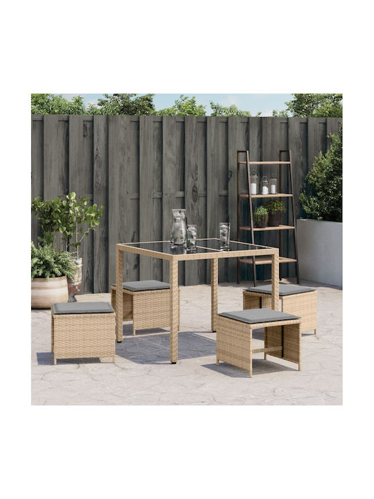 Băncuțe De Grădină Cub Pentru Exterior Rattan Cu Pernă Bej Mix 4 Buc 40x40x35cm