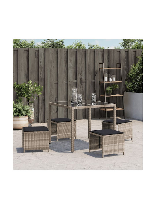 Băncuțe De Grădină Cub Pentru Exterior Rattan Cu Pernă Gri 4 Buc 40x40x35cm