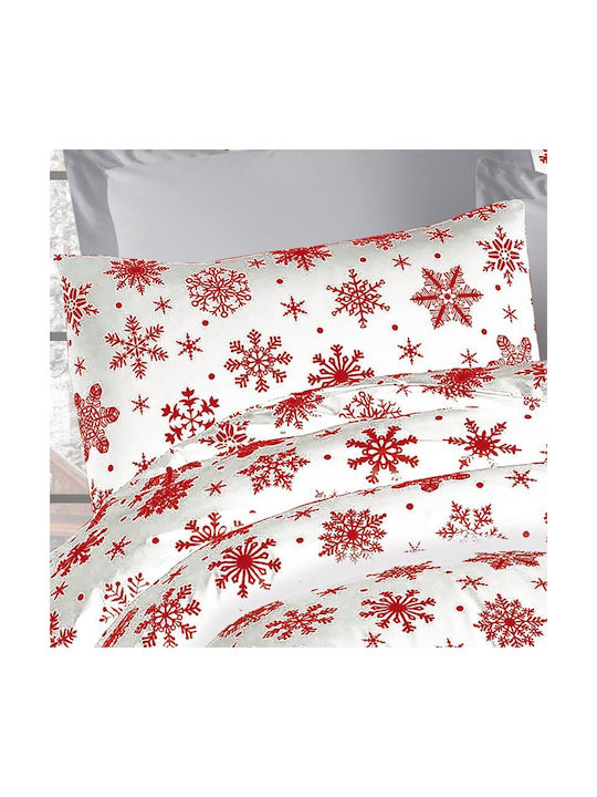Dimcol Snowflake Pillowcase with Envelope Cover 462 White-Red 50x70cm.