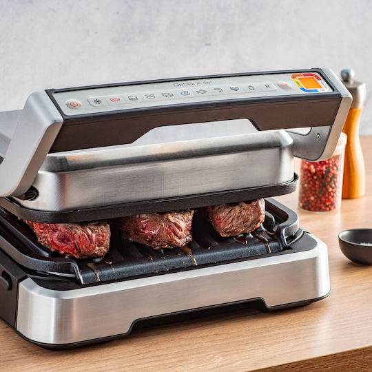 Tefal Optigrill 4-in-1 Tabletop Electric Grill Smooth and Ribbed Plate 2100W Inox with Lid and Adjustable Thermostat