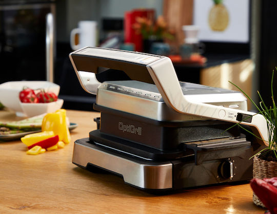 Tefal Optigrill 4-in-1 Tabletop Electric Grill Smooth and Ribbed Plate 2100W Inox with Lid and Adjustable Thermostat