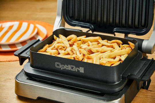 Tefal Optigrill 4-in-1 Tabletop Electric Grill Smooth and Ribbed Plate 2100W Inox with Lid and Adjustable Thermostat