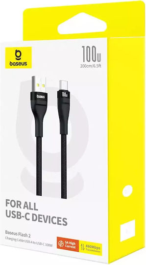 Baseus Flash 2 USB 2.0 Cable USB-C male - USB-A 100W Black 2m (P10311804111-01)