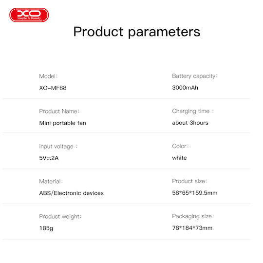 Xo Mf88 Φορητός Ανεμιστήρας Γραφείου 3000mah