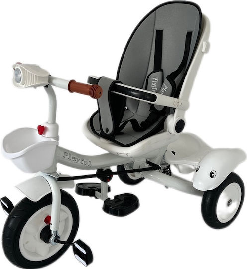 Kids Tricycle Foldable, Convertible, With Push Handle & Sunshade Gray