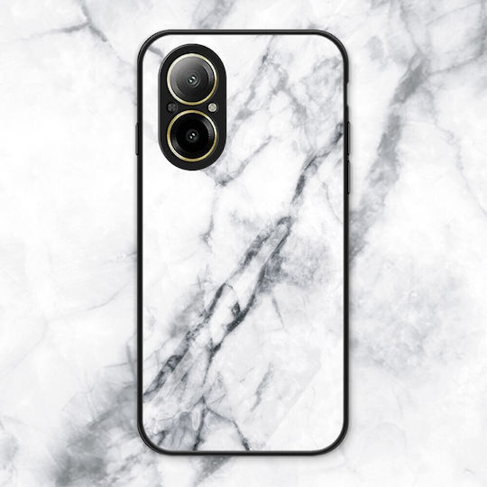 Σχέδιο Marble Back Cover Tempered Glass / Σιλικόνης Λευκό (Realme C67)