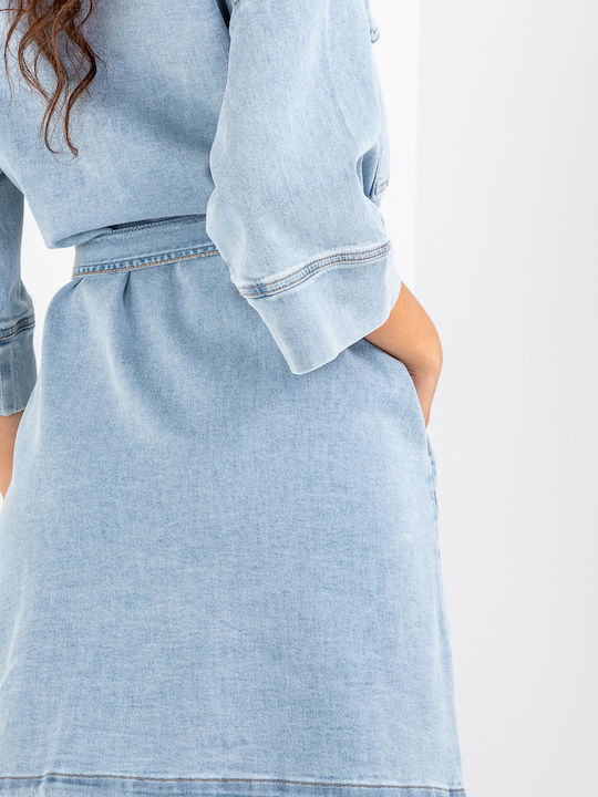 Midi Shirt Dress Denim Light Blue