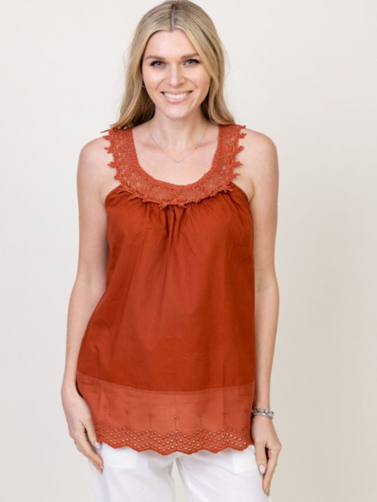 Pronomio Damen Bluse Baumwolle mit Trägern Orange