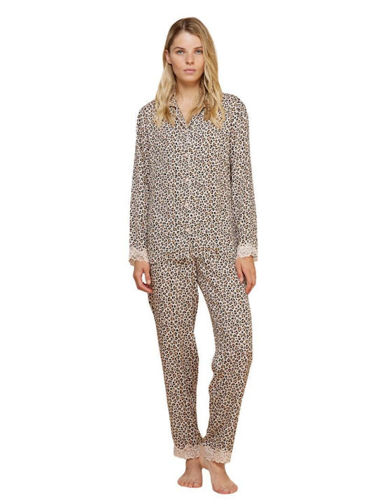 Noidinotte Sommer Damen Pyjama-Set Beige