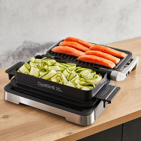 Tefal Optigrill 4in1 XL Tabletop Electric Grill Smooth and Ribbed Plate 2200W with Lid and Adjustable Thermostat 46cmx36cmcm