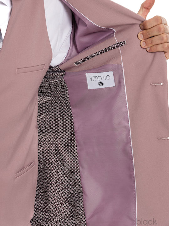 Men's Suit with Vest Pink