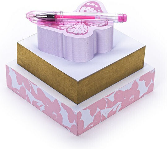 Set of 3 Pieces Sticky Notes Tri-coastal Butterfly Pen
