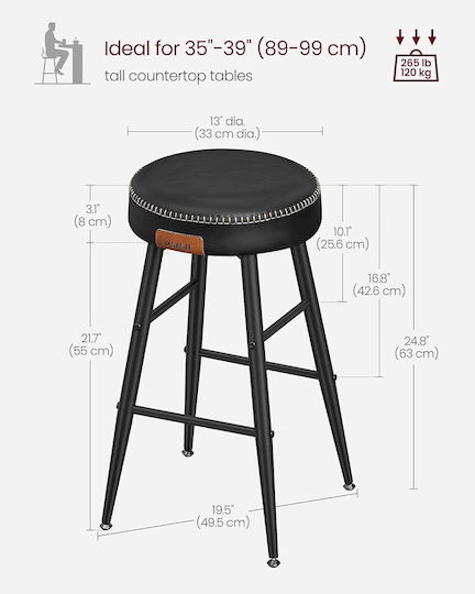 Hocker Bar Leder Ink Black 2Stück 49.5x49.5x63cm