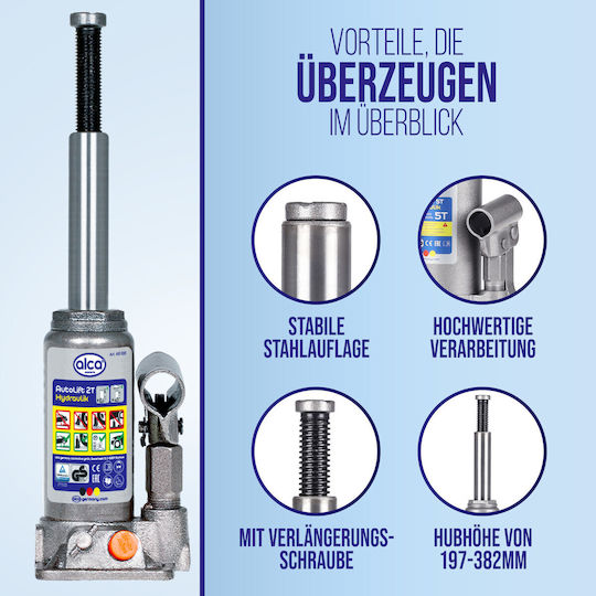 Alca Hydraulic Bottle Jack with Lifting Capacity up to 30.8cm and Weight Capacity up to 2 Tons