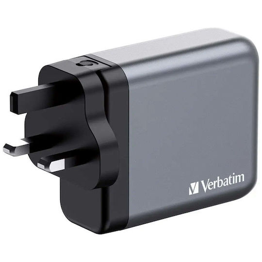 Verbatim Φορτιστής Χωρίς Καλώδιο GaN με Θύρα USB-A και 3 Θύρες USB-C 140W Power Delivery / Quick Charge 3.0 Γκρι (GNC-140)