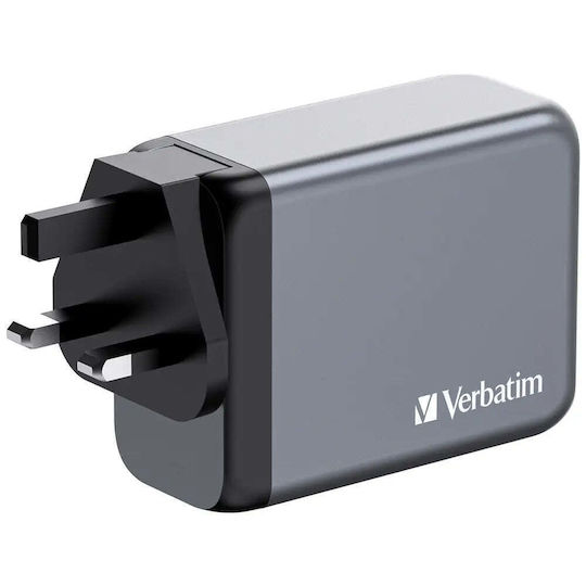 Verbatim Φορτιστής Χωρίς Καλώδιο GaN με Θύρα USB-A και 3 Θύρες USB-C 200W Power Delivery / Quick Charge 3.0 Γκρι (GNC-200)